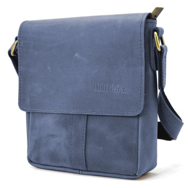 Small mens leather shoulder bag Limary lim-354RK blue