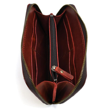 Leather clutch wallet with zipper TARWA RR-711-3md burgundy
