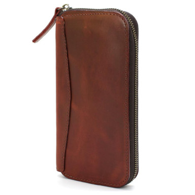 Leather clutch wallet with zipper TARWA RR-711-3md burgundy