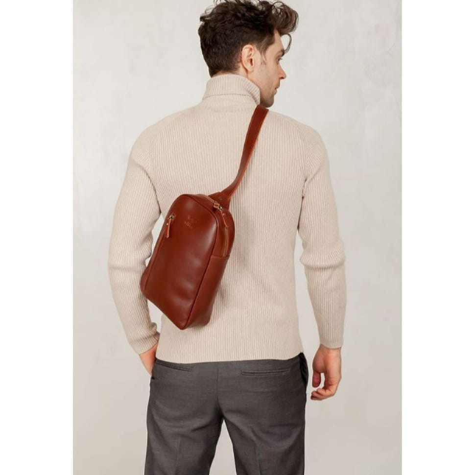 Men's leather Chest bag light brown