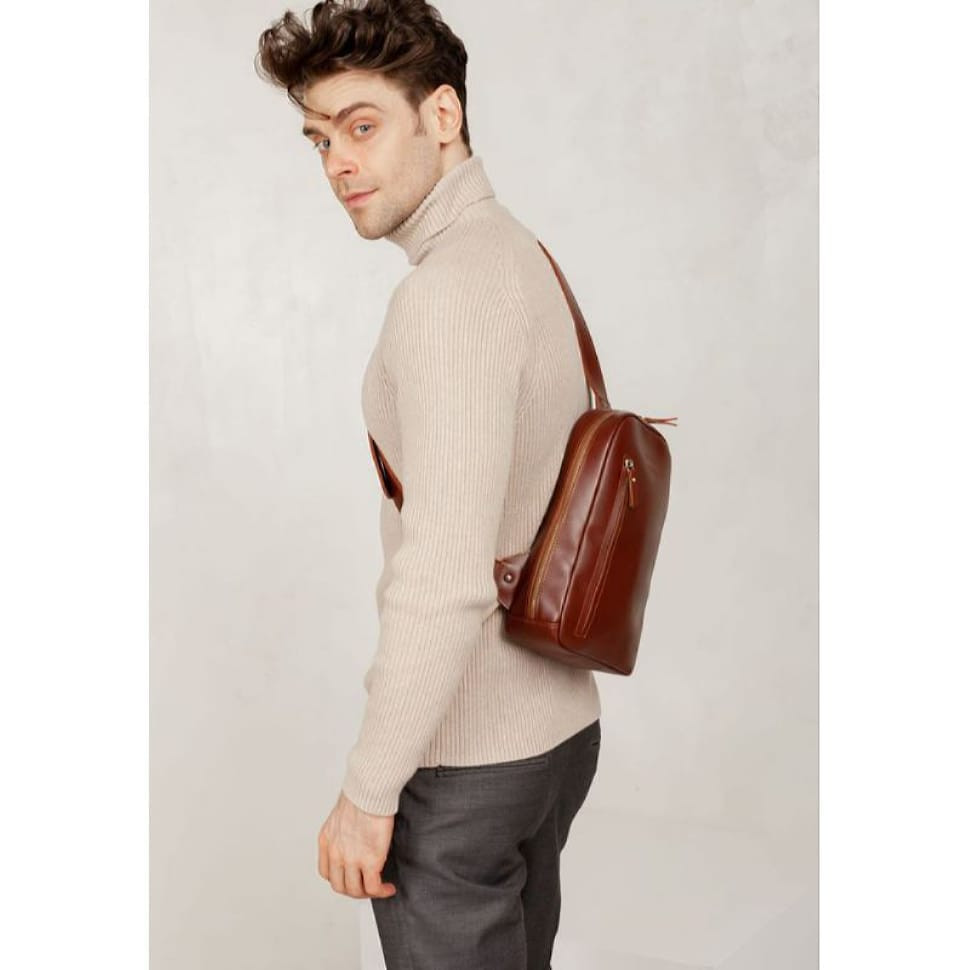 Men's leather Chest bag light brown