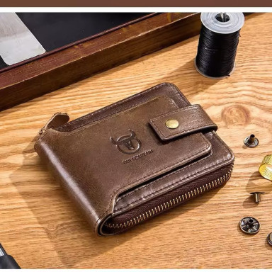 Mens leather wallet with button TB231B Bull cognac