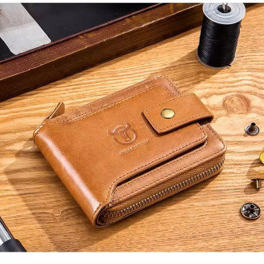 Mens leather wallet with button TB231B Bull cognac