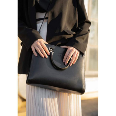 Women's leather bag Fancy A4 black crust