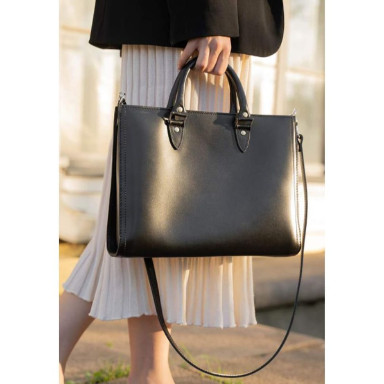 Women's leather bag Fancy A4 black crust