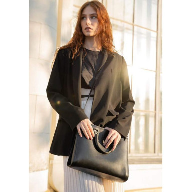 Women's leather bag Fancy A4 black crust