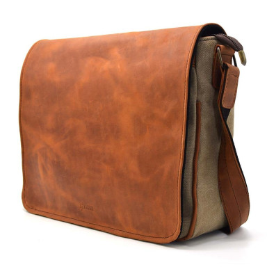 Mens shoulder bag made of leather and canvas TARWA RBs-1047-3md