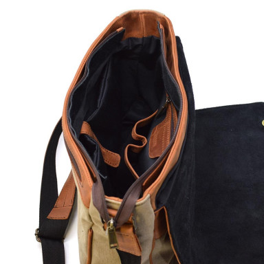 Mens shoulder bag made of leather and canvas TARWA RBs-1047-3md