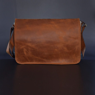 Mens shoulder bag made of leather and canvas TARWA RBs-1047-3md