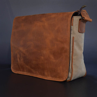 Mens shoulder bag made of leather and canvas TARWA RBs-1047-3md