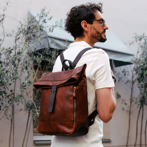 Шкіряний рюкзак ролл-топ - The Secret History - коньячний Time Resistance 5229101