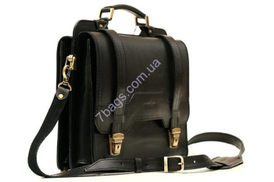 Spectacular briefcase made of genuine black leather in a business style