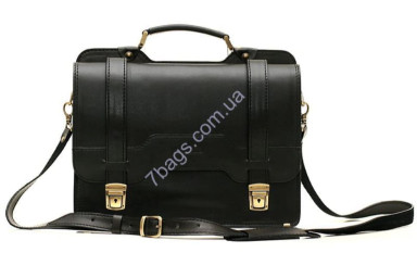 Spectacular briefcase made of genuine black leather in a business style