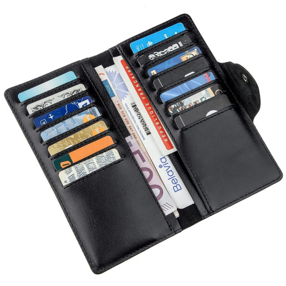 Гаманець чоловічий вертикальний зі шкіри Алькор на кнопках SHVIGEL 16173 Чорний