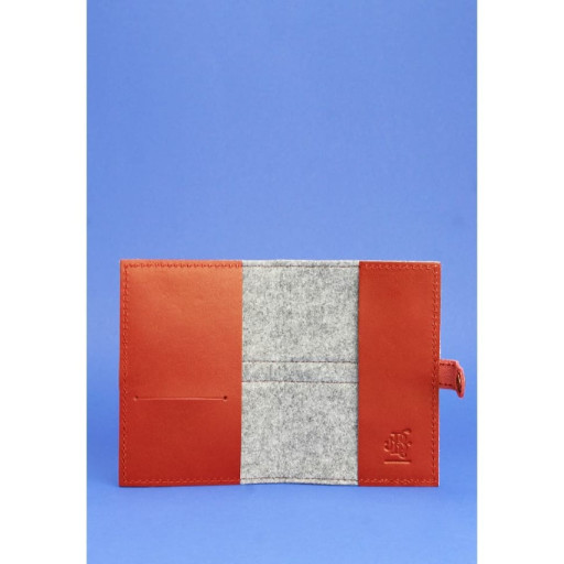 Фетровий обкладинка для паспорта 1.1 з шкіряними коричневими вставками