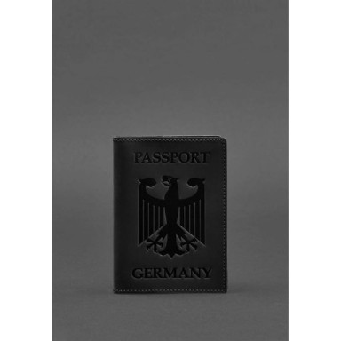 Leather passport cover with the coat of arms of Germany black Crazy Horse