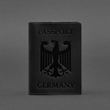 Leather passport cover with the coat of arms of Germany black Crazy Horse