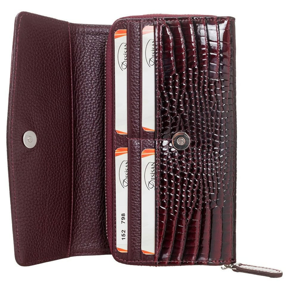 Гаманець жіночий шкіряний Desisan 152-626 бордо кроко лак