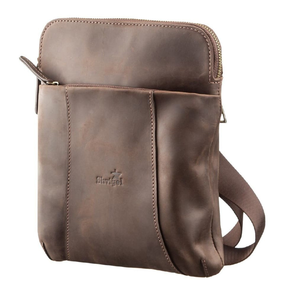 Stylish men's messenger made of vintage leather Shvigel 11180 Brown