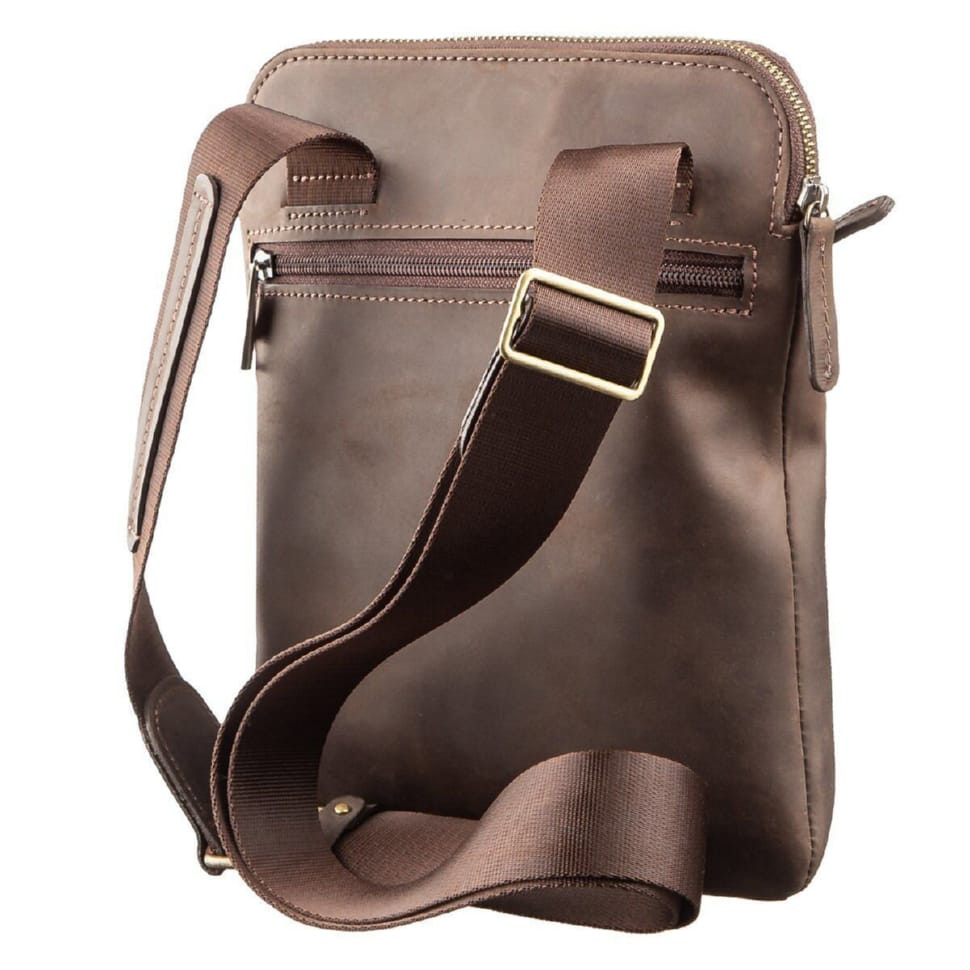 Stylish men's messenger made of vintage leather Shvigel 11180 Brown