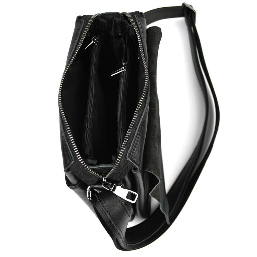 Чоловіча сумка через плече на три відділення середня Limary Lim-372GA чорна Наппа