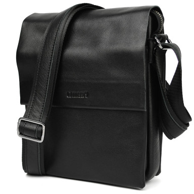 Mens shoulder bag with three compartments medium Limary Lim-372GA black Nappa