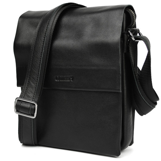 Чоловіча сумка через плече на три відділення середня Limary Lim-372GA чорна Наппа