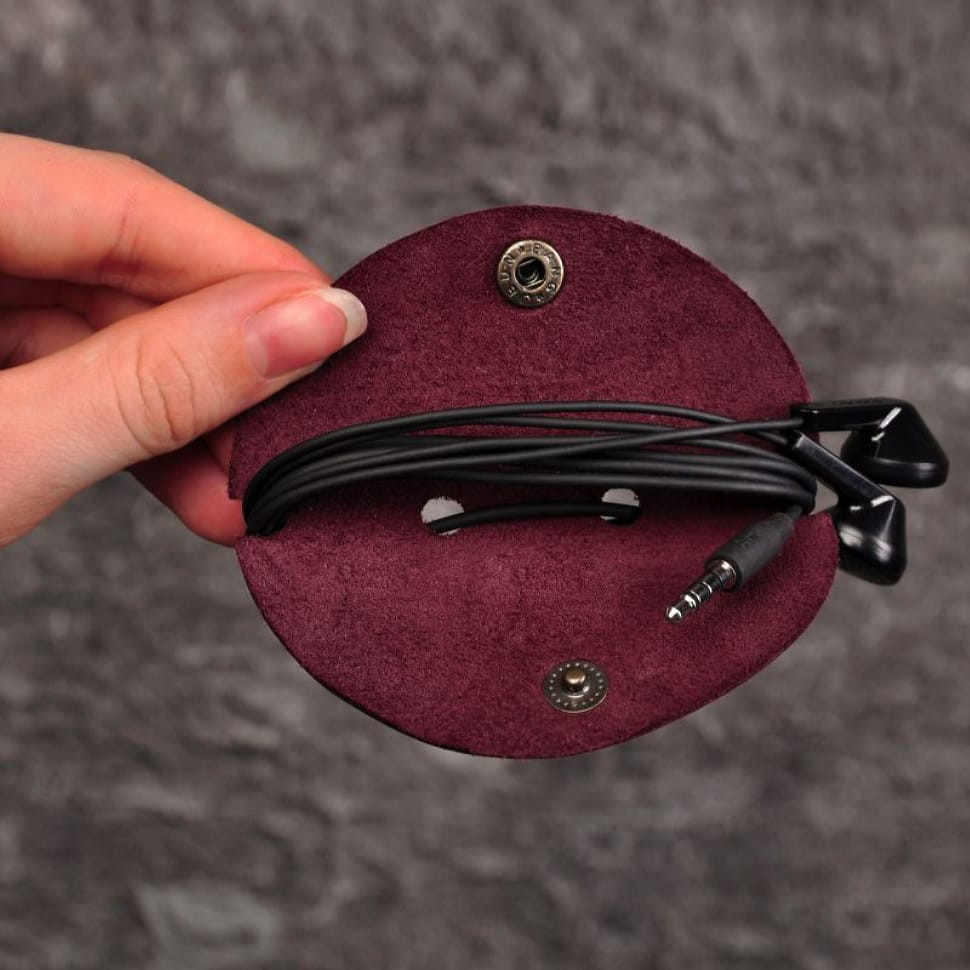 Шкіряний холдер для навушників бордовий