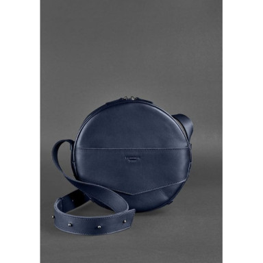 Women's leather round bag-backpack Maxi dark blue