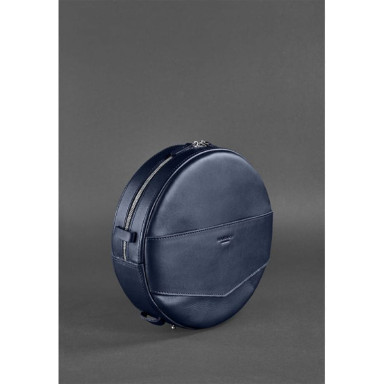 Women's leather round bag-backpack Maxi dark blue