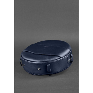 Women's leather round bag-backpack Maxi dark blue