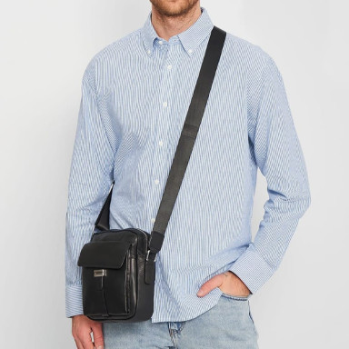 Men's leather bag Ricco Grande K12043bl-black