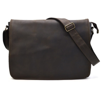 Mens shoulder bag made of leather and canvas TARWA RCg-1047-3md