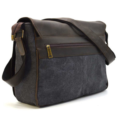 Mens shoulder bag made of leather and canvas TARWA RCg-1047-3md