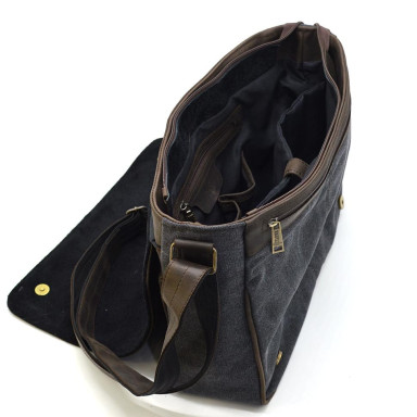 Mens shoulder bag made of leather and canvas TARWA RCg-1047-3md