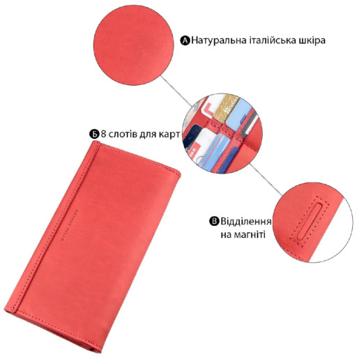 Кожний горизонтальний клатч з італійської шкіри GRANDE PELLE 11216 Червоний