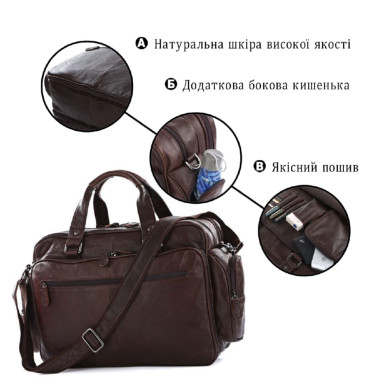 Кожаная дорожная сумка для путешествий командировок и документов Vintage 14055 Коричневая
