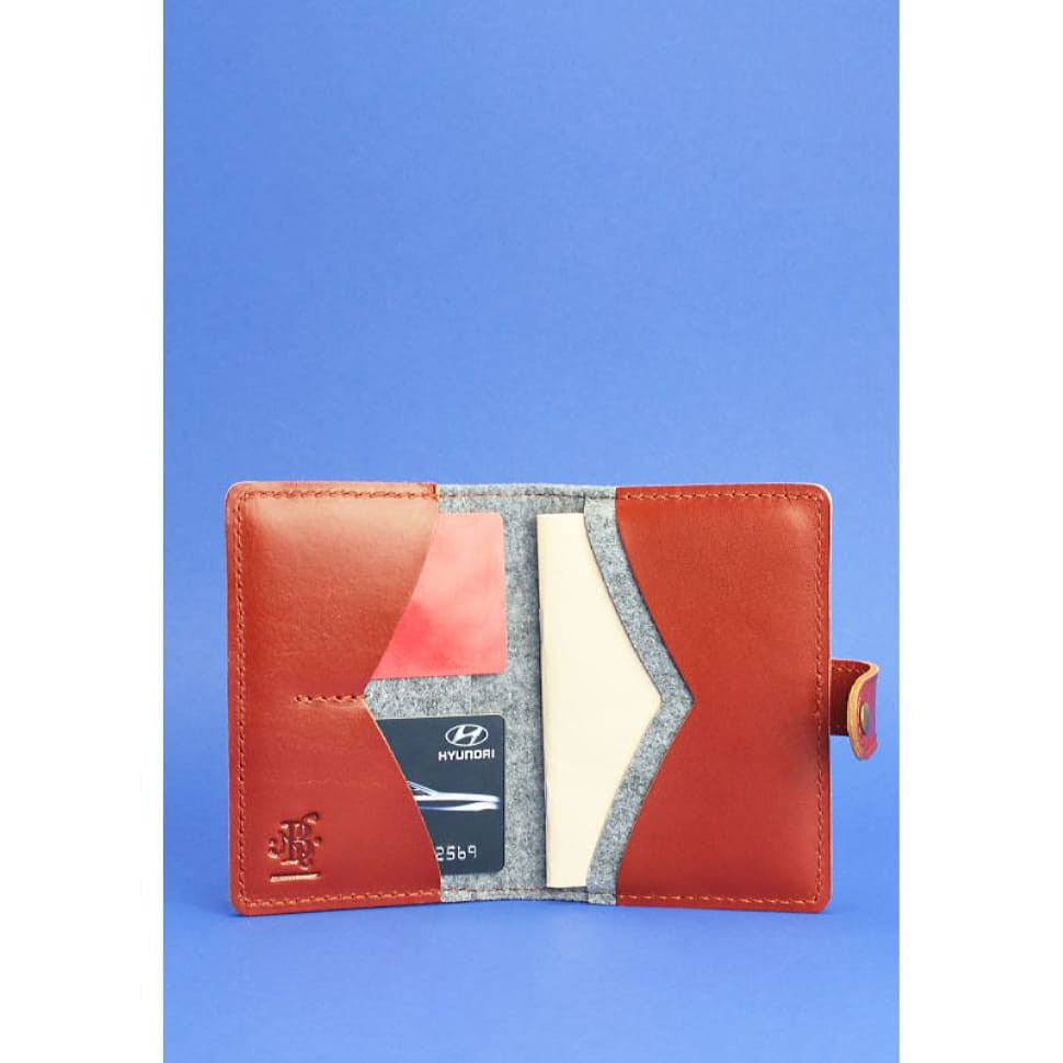 Фетровий обкладинка для паспорта 3.0 з шкіряними коричневими вставками