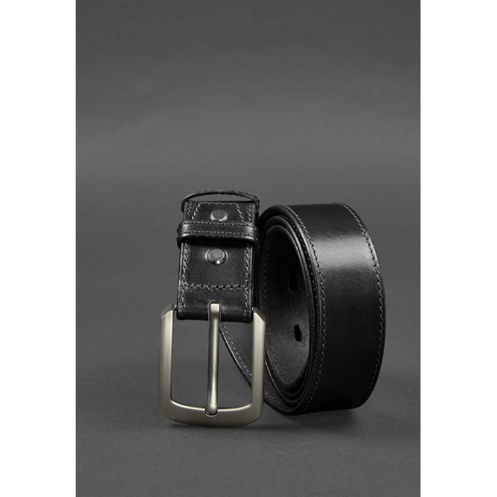 Шкіряний ремінь 40 мм чорний з контрастною ниткою