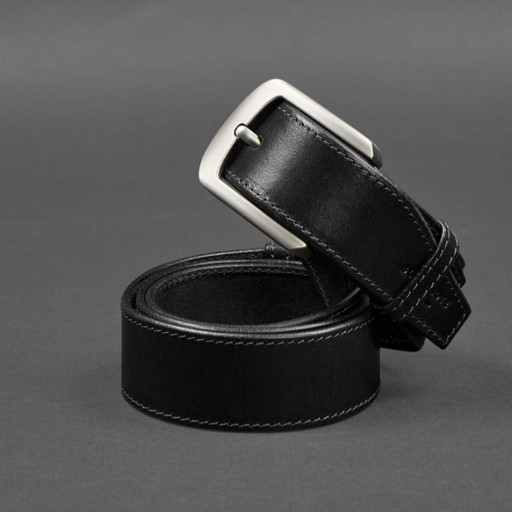 Шкіряний ремінь 40 мм чорний з контрастною ниткою