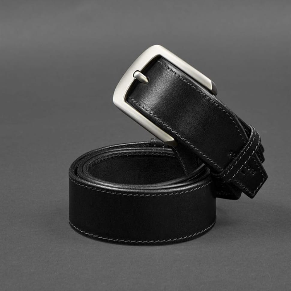 Шкіряний ремінь 40 мм чорний з контрастною ниткою