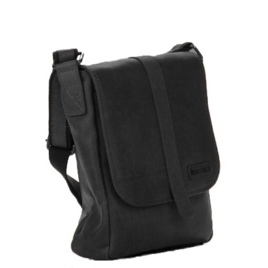 Шкіряна сумка через плече із клапаном чорна Hill Burry HB3095
