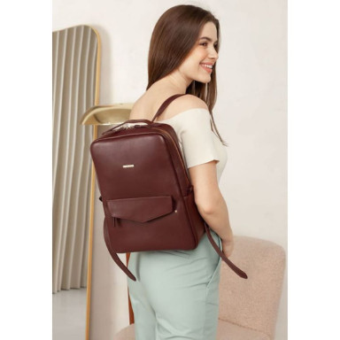 Leather urban women's backpack with a zipper Cooper burgundy