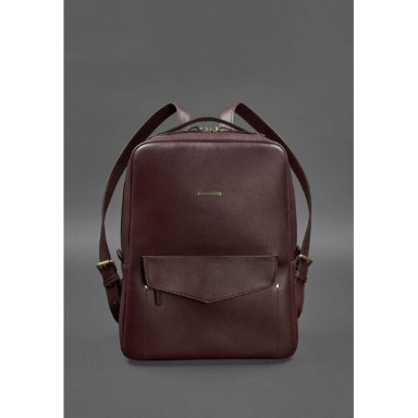Leather urban women's backpack with a zipper Cooper burgundy