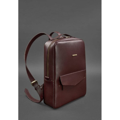 Leather urban women's backpack with a zipper Cooper burgundy