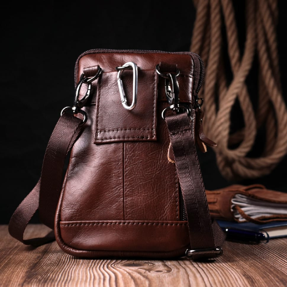 Отменная мужская сумка на пояс из натуральной кожи Vintage 22564 Коричневый