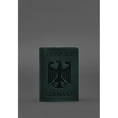 Leather passport cover with the coat of arms of Germany green Crazy Horse