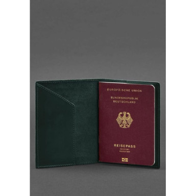 Leather passport cover with the coat of arms of Germany green Crazy Horse