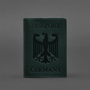 Leather passport cover with the coat of arms of Germany green Crazy Horse