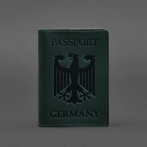 Шкіряна обкладинка для паспорта із гербом Німеччини зелена Crazy Horse